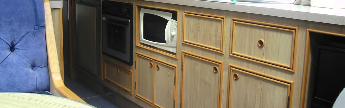 storage cupboards on a holiday cruiser